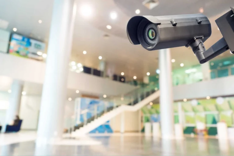 Security camera overlooking a commercial interior
