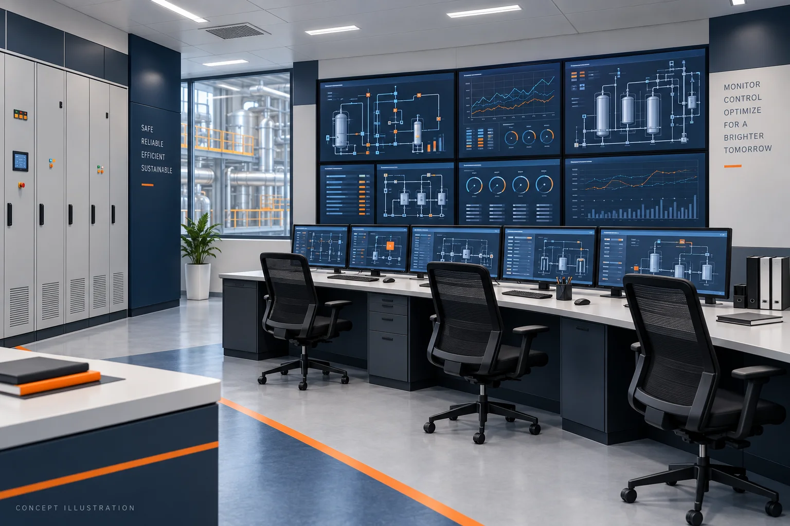 Building automation and monitoring — conceptual illustration