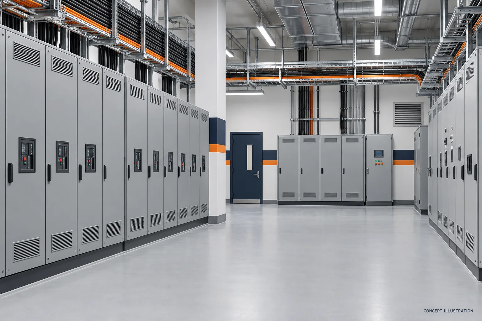 Electrical distribution and equipment room — conceptual illustration