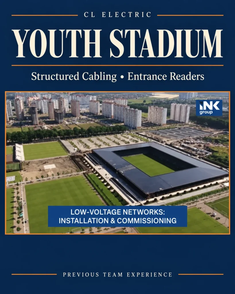 Youth stadium structured cabling and entrance readers — designed cover based on original team project footage