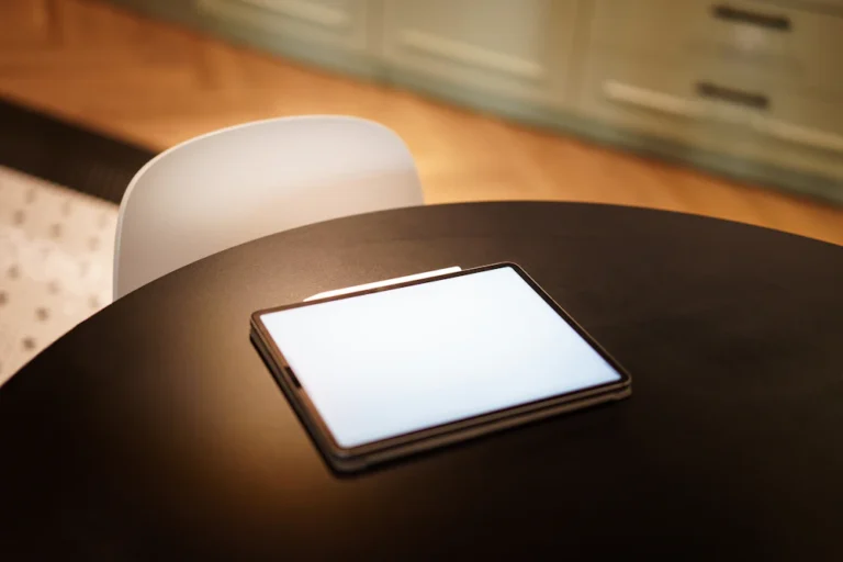 Tablet in a kitchen illustrating a possible location for a home-control interface